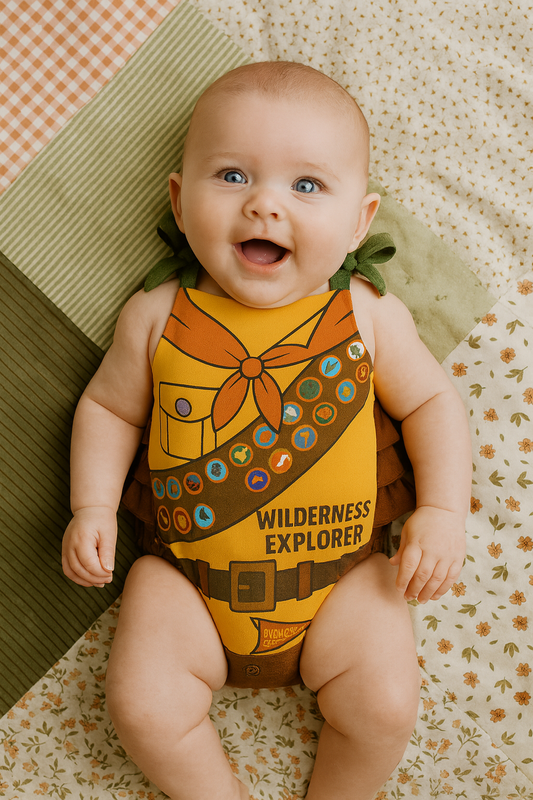 Up-Inspired Baby Romper – Kevin, Dug & Wilderness Explorer Costume for Theme Park Days