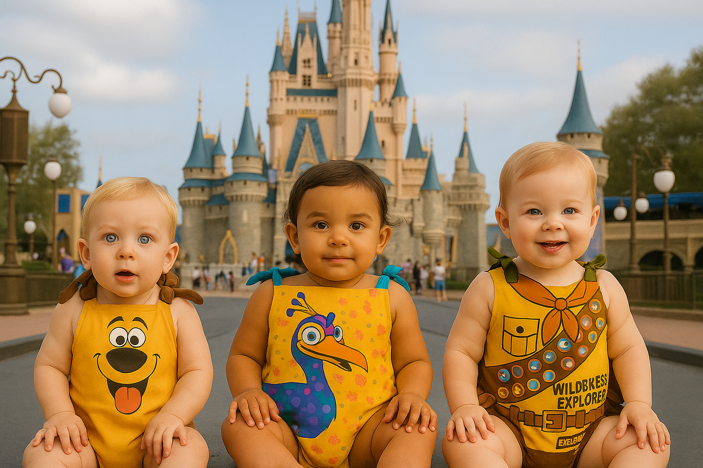 Up-Inspired Baby Romper – Kevin, Dug & Wilderness Explorer Costume for Theme Park Days