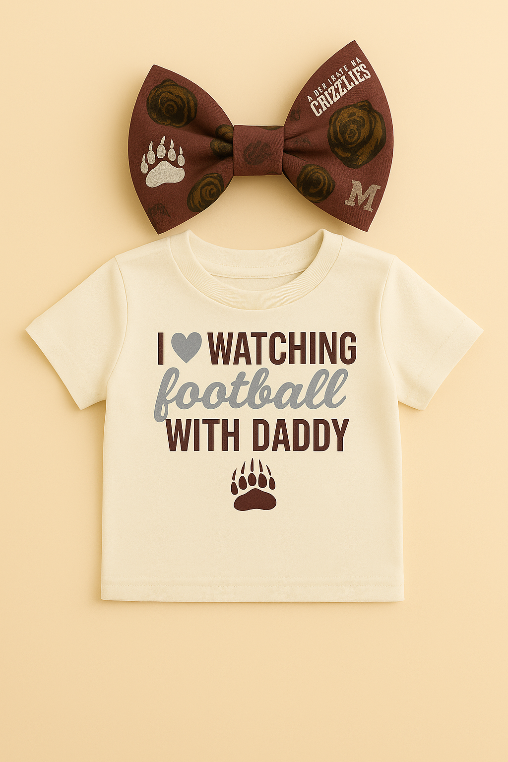 I ❤️ Watching Football With Daddy” Baby Girl Outfit – Montana Grizzlies Game Day Onesie, Maroon & Silver Skirt, Cute Baby Bow Set, First Griz Game Outfit