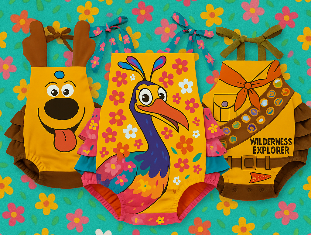 Up-Inspired Baby Romper – Kevin, Dug & Wilderness Explorer Costume for Theme Park Days